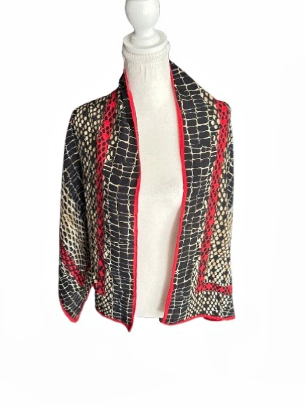 Vintage CARLISLE Snakeskin Animal
Print Scarf Wrap Shawl Designer Silk? Red